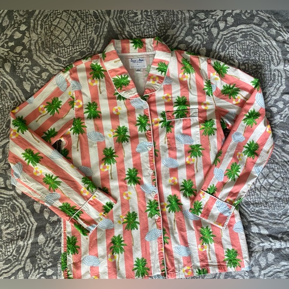 Sant And Abel Gray Malin 100% Cotton PJ Pant Pajama Set Small Striped Palm $198 - Picture 2 of 13